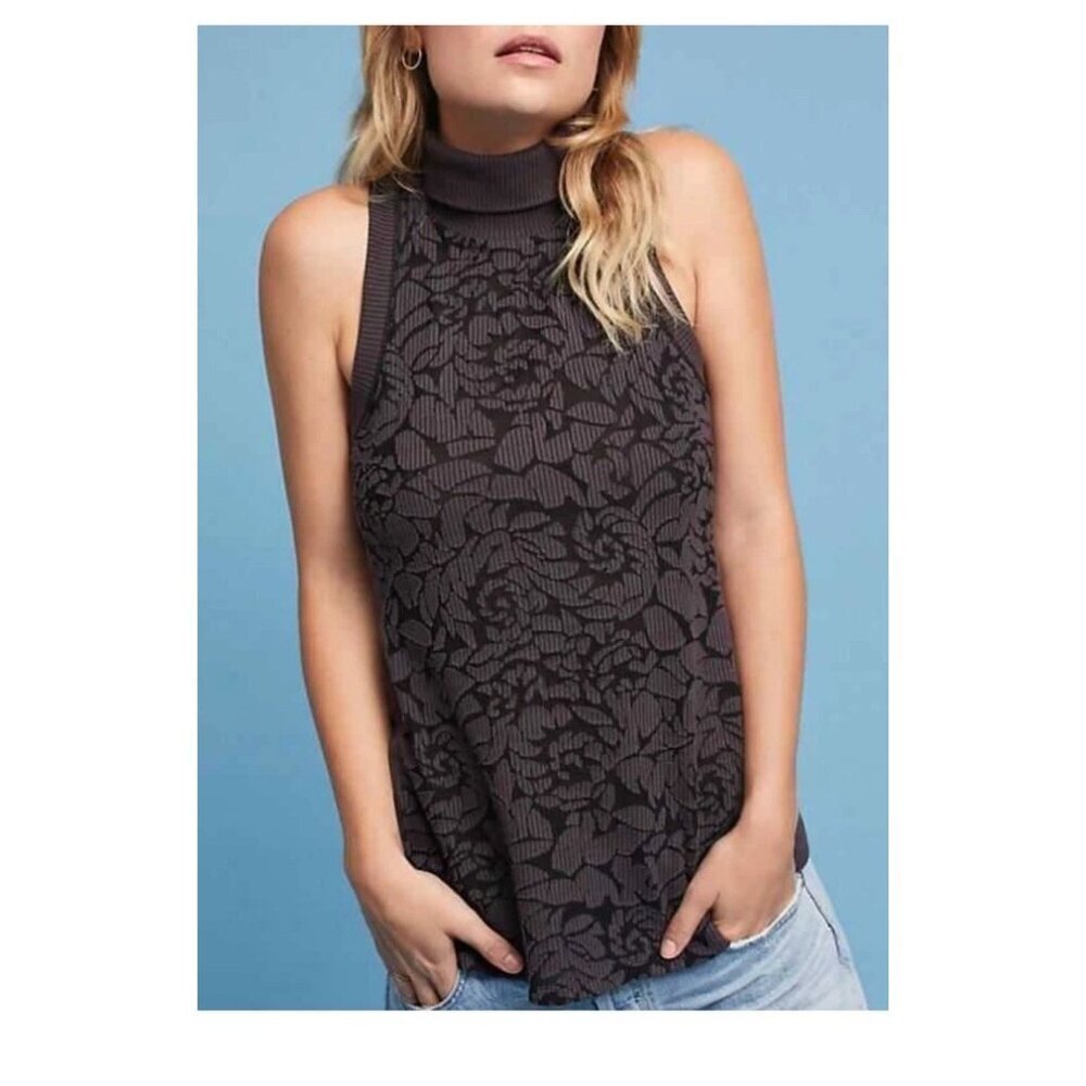 ANTHROPOLOGIE MEADOW RUE SLEEVELESS TURTLENECK RIBBED TOP Sz Small NWT